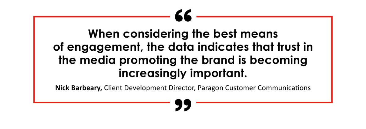 Quote by Nick Barbeary- When considering the best means of engagement, the data indicates that trust in the media promoting the brand is becoming increasingly important