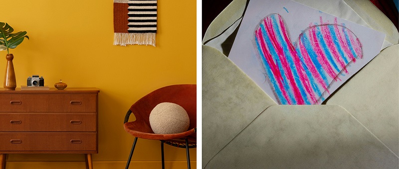 interior image of chair and drawers next to envelope with love heart letter