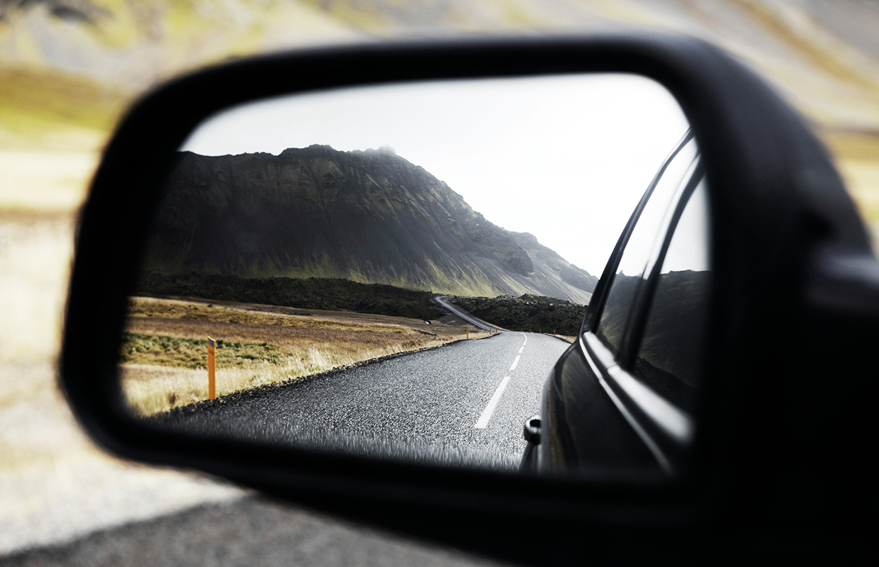 Car wing mirror view