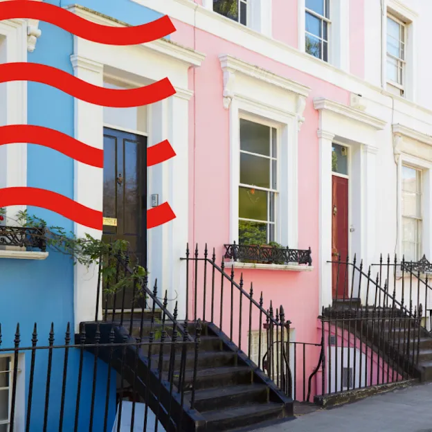 Front doors of colorful houses.