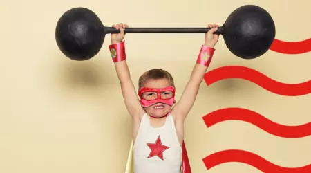 Panel photo of a weightlifting boy