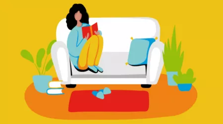Illustrated image of a woman on couch