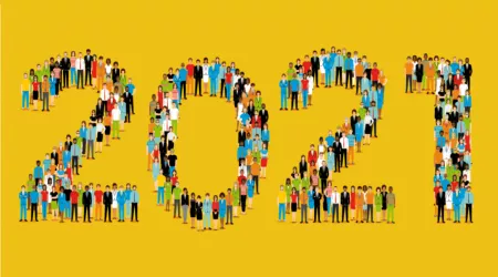 The number 2021 shaped by people 