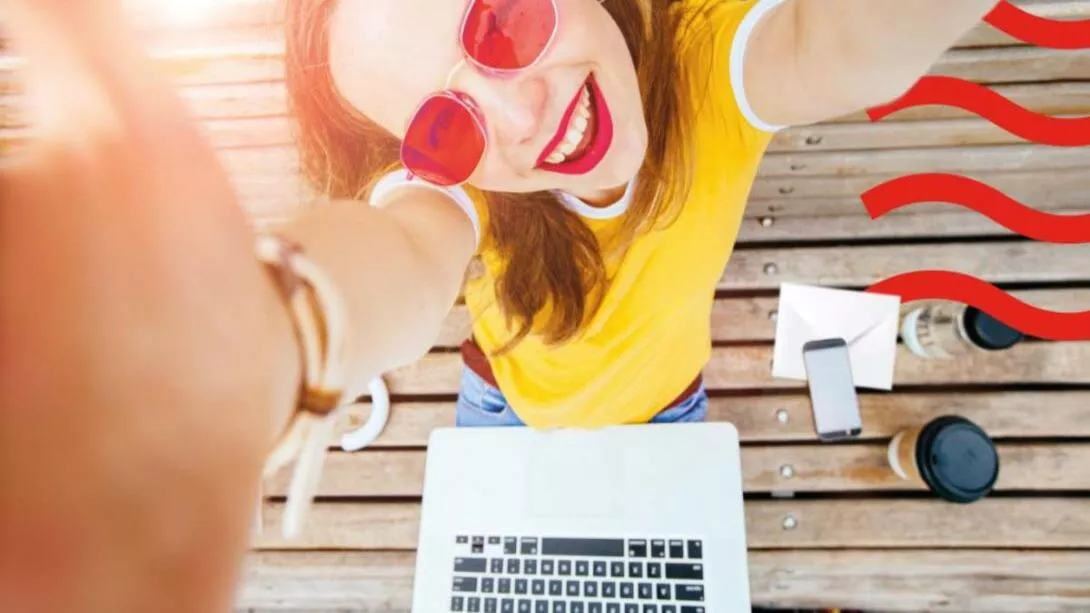 Panel photo of a girl with a laptop