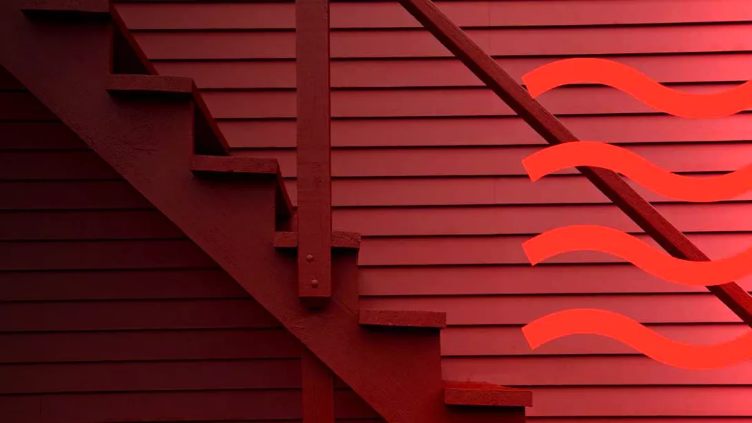 A red room with stairs