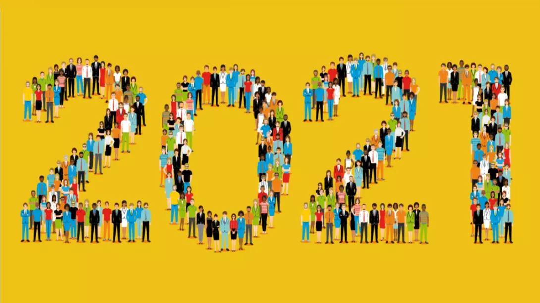 The number 2021 shaped by people 