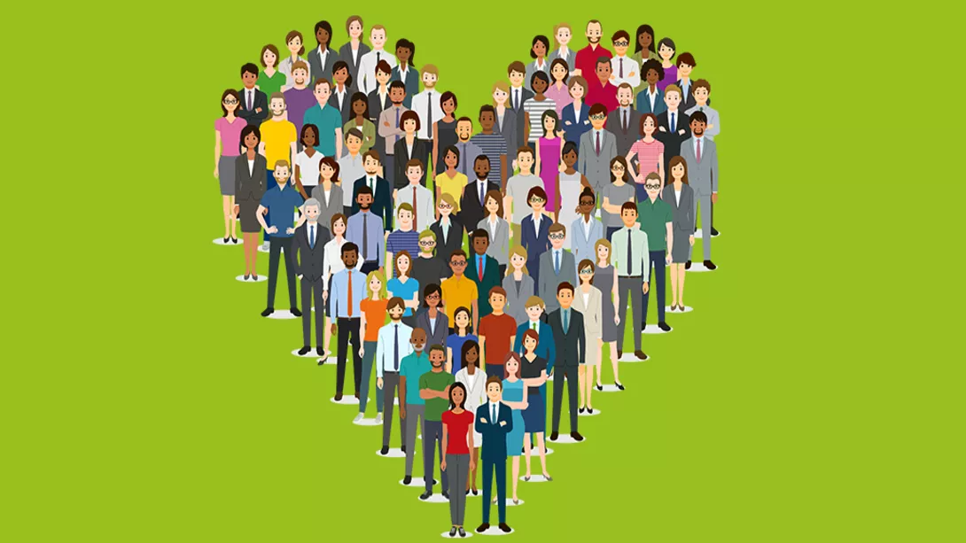 Illustration of people forming a heart