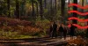 Group of people walking in a forest