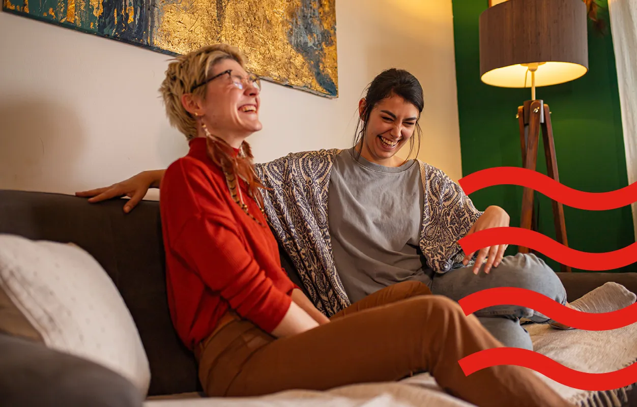Two girls laughing