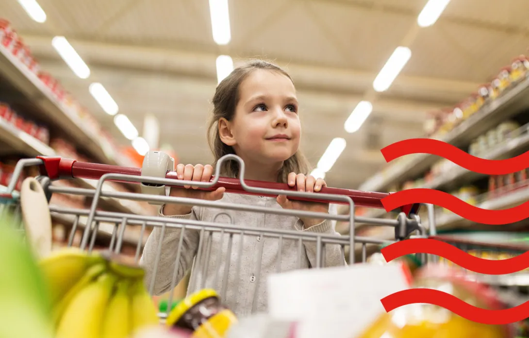 A girl with a shopping trolley